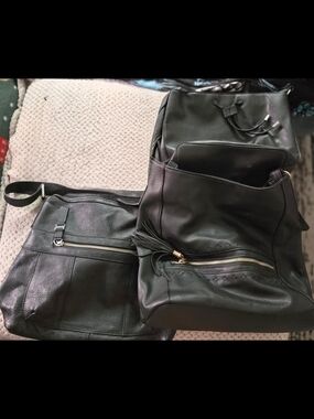 Black Leather Bag Set